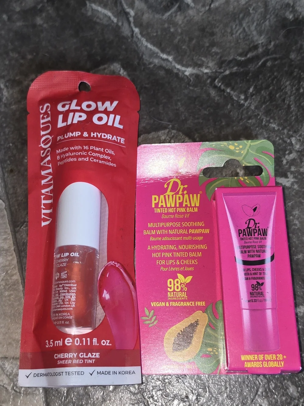 VITAMASQUES & Dr. PAWPAW Lip Care Duo — Cherry Glaze & Hot Pink BNIB